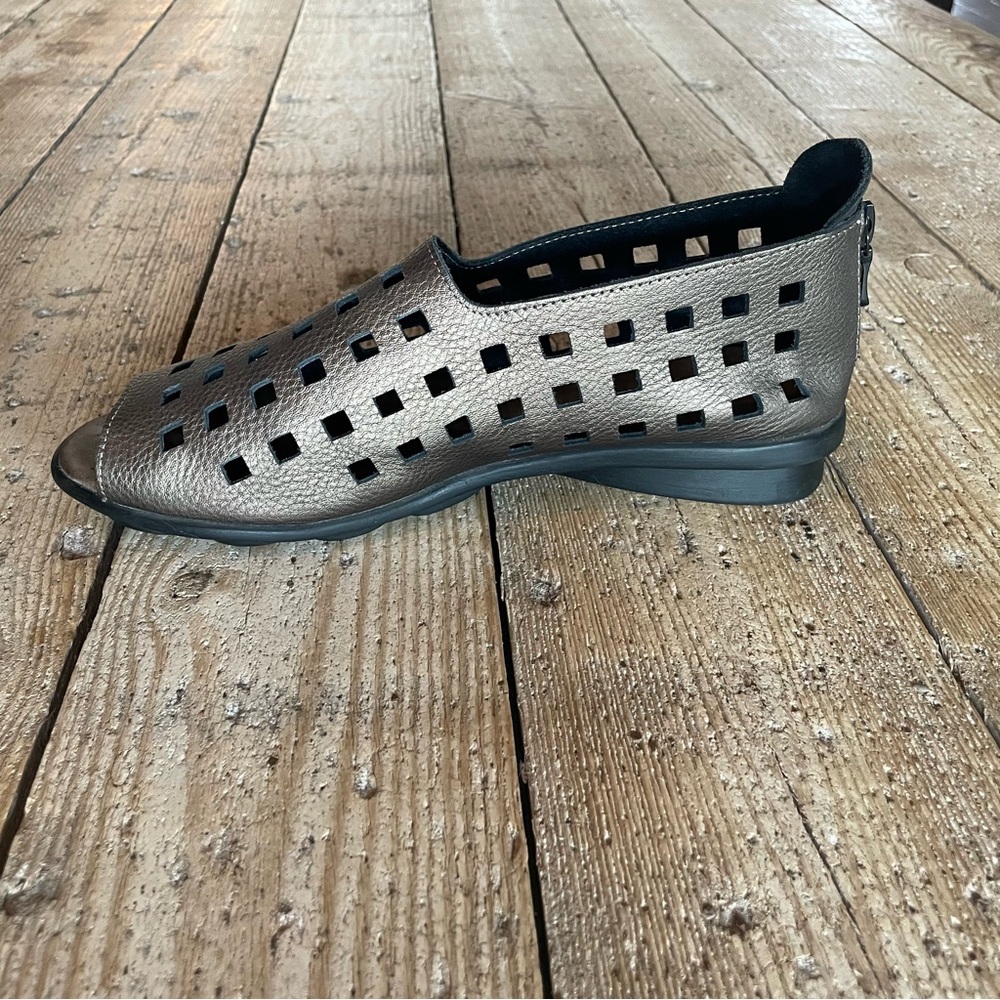 Arche Drick Laser Cut Leather Peep Toe Flats Bronze EU 39 US 8 - Picture 4 of 11